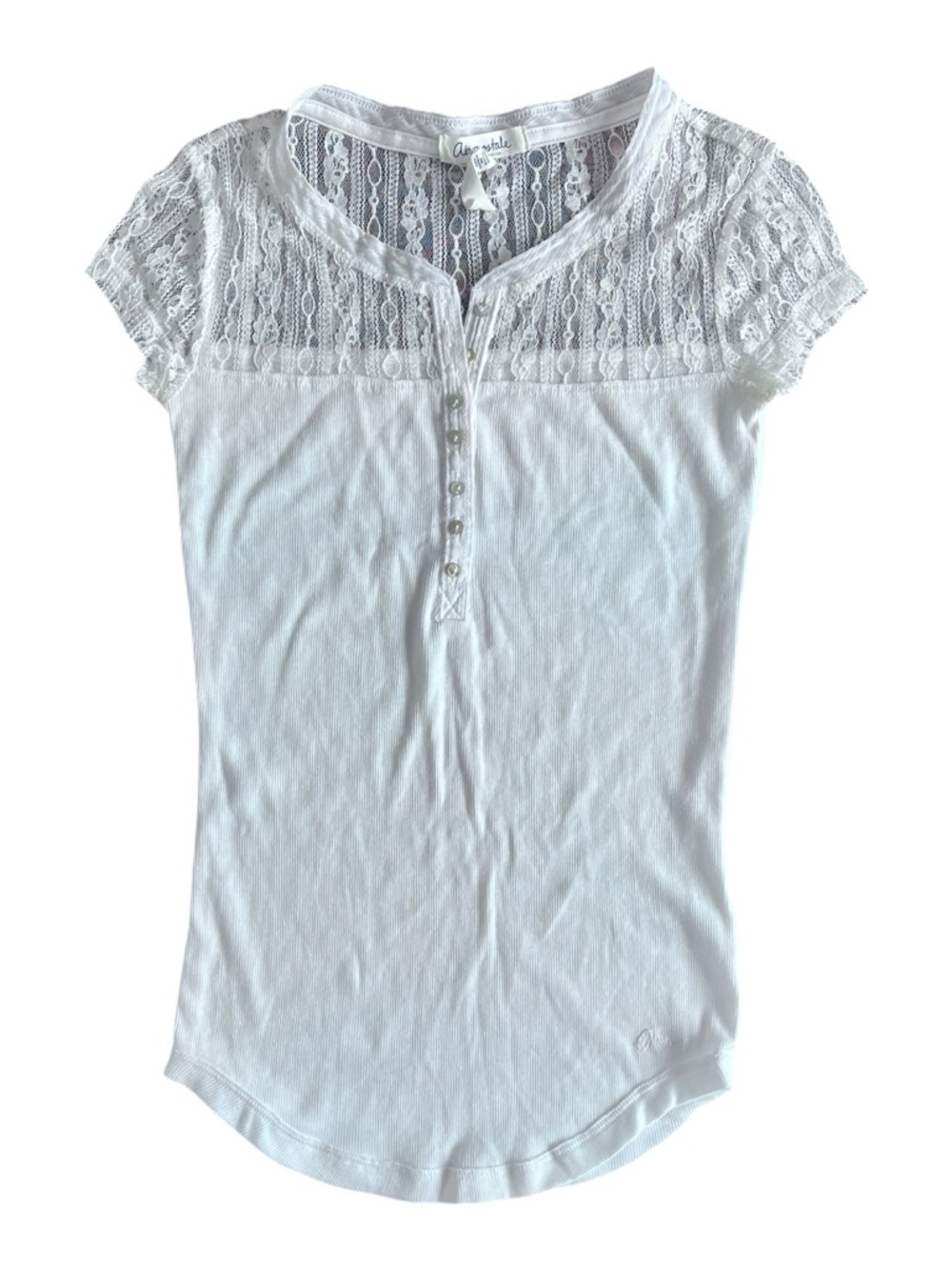 Aeropostale White Lace Yoke Henley Short Sleeve Top
